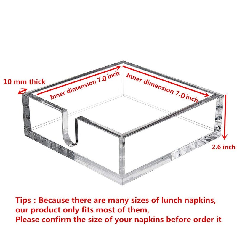 IEEK Acrylic Luncheon Napkin Holder,Decorative Napkin Tray for Dining Table and Kitchen,Clear Flat Napkin Holders Tissue Dispenser,7.1 x 7.1 x 2.6 inches - Image 5